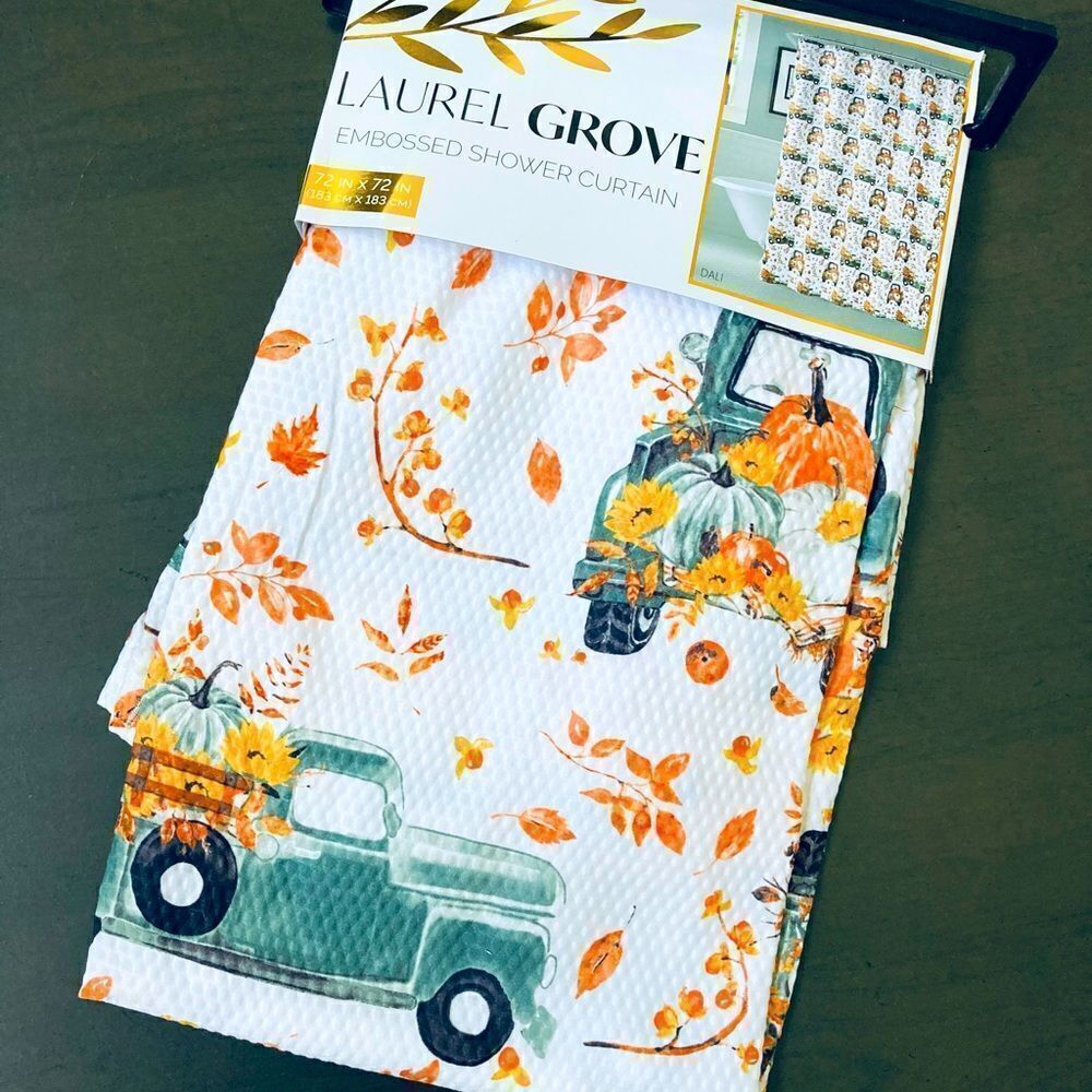 Farmhouse Fall Truck Pumpkin Embossed Shower Curtain